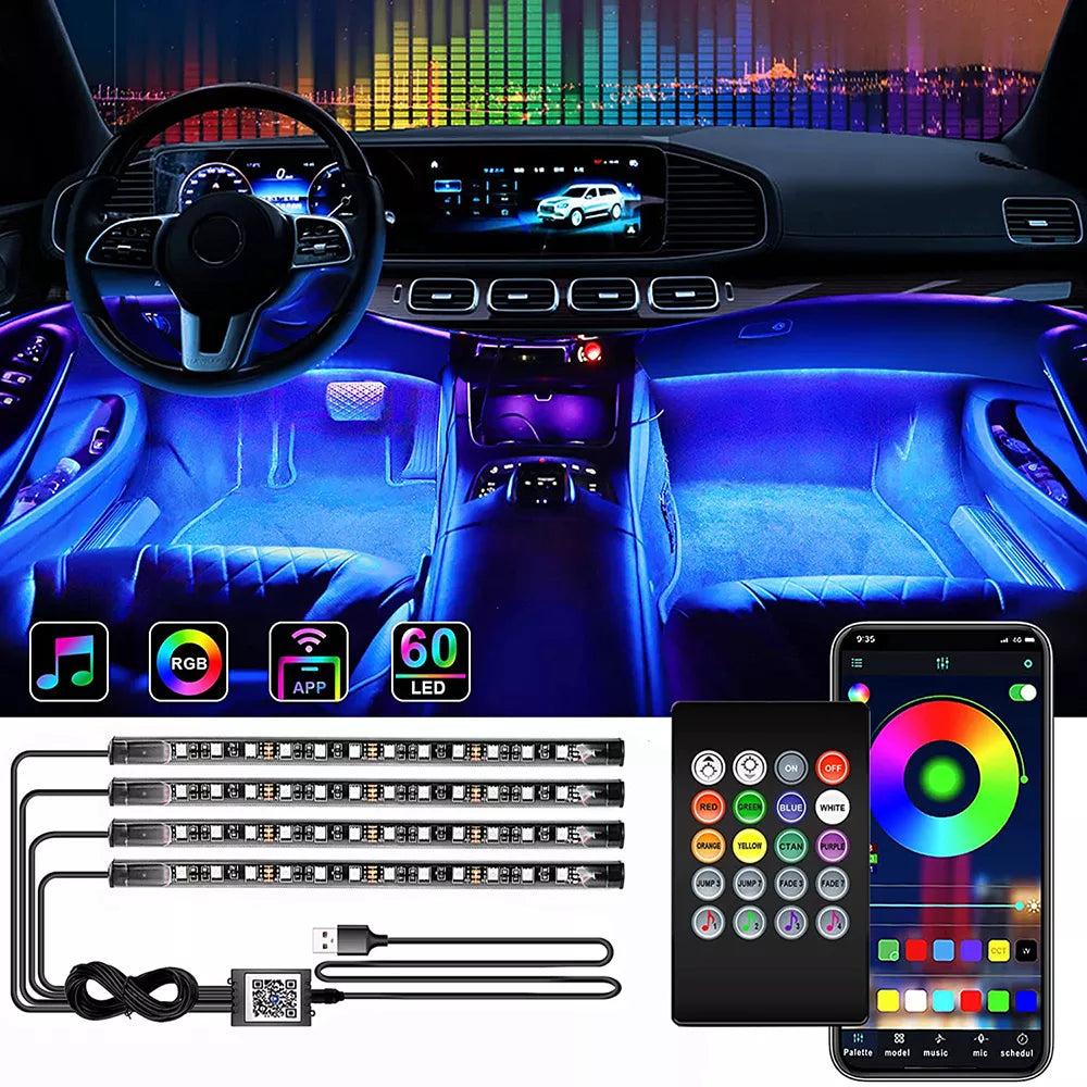 Kit Luci Ambientali LED per Auto con Controllo Musicale e App