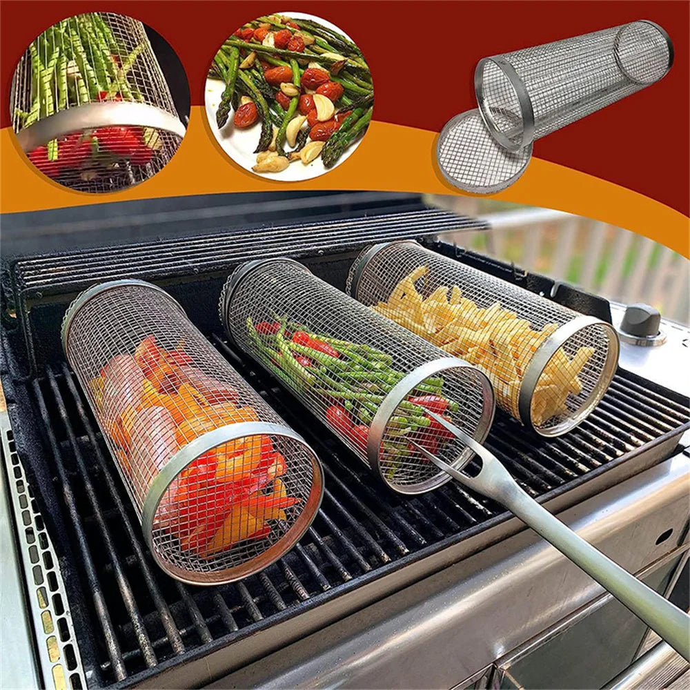 Cestello BBQ Rotante in Acciaio Inox - Ideale per Grigliate Perfette